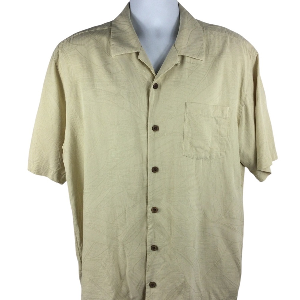 Tommy Bahama Beige Silk Short Sleeve Shirt, Size Large